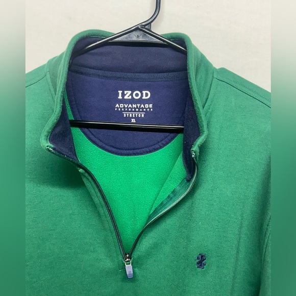 IZOD Men’s Advantage‎ Performance Stretch Green & Navy Quarter Zip Sweater XL - Picture 5 of 9